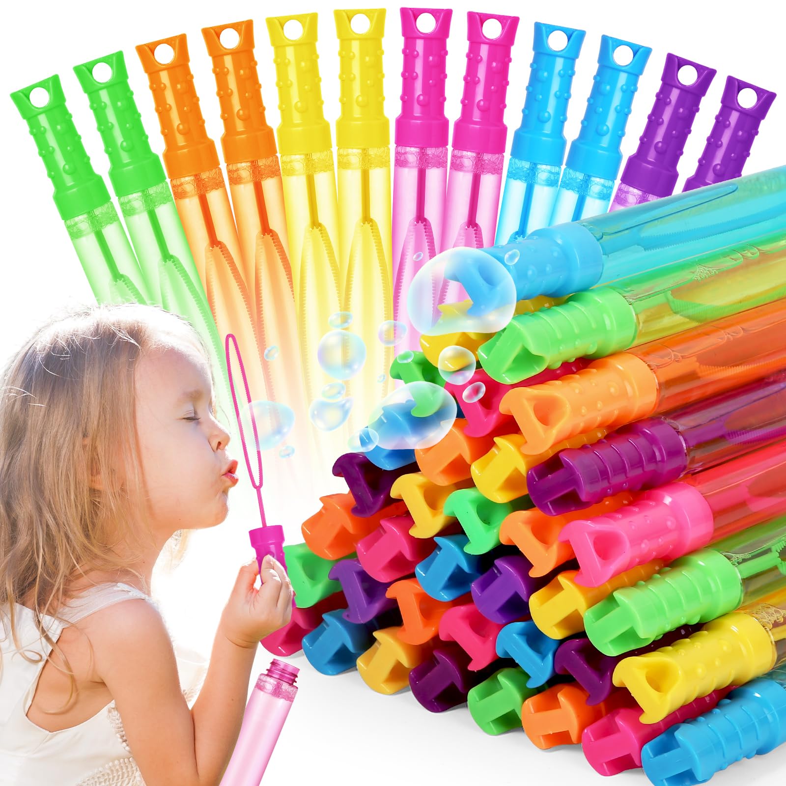 Bubble Wand, 72 Pcs Bubble Wands Bulk in 6 Colors, Bubble Party Favors for Kids, Summer Toys, Indoor Outdoor Activity, Themed Birthday, Wedding, for