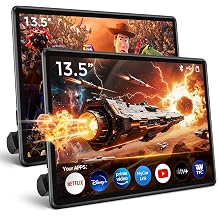13.5" Android Headrest Monitor Screen Portable Car TV Supports Phone MirrorLink/HDMI in OUT/5G WiFi/Bluetooth/USB Rear Seat Entertainment Video Player 4G Ram+64G ROM 2PCS