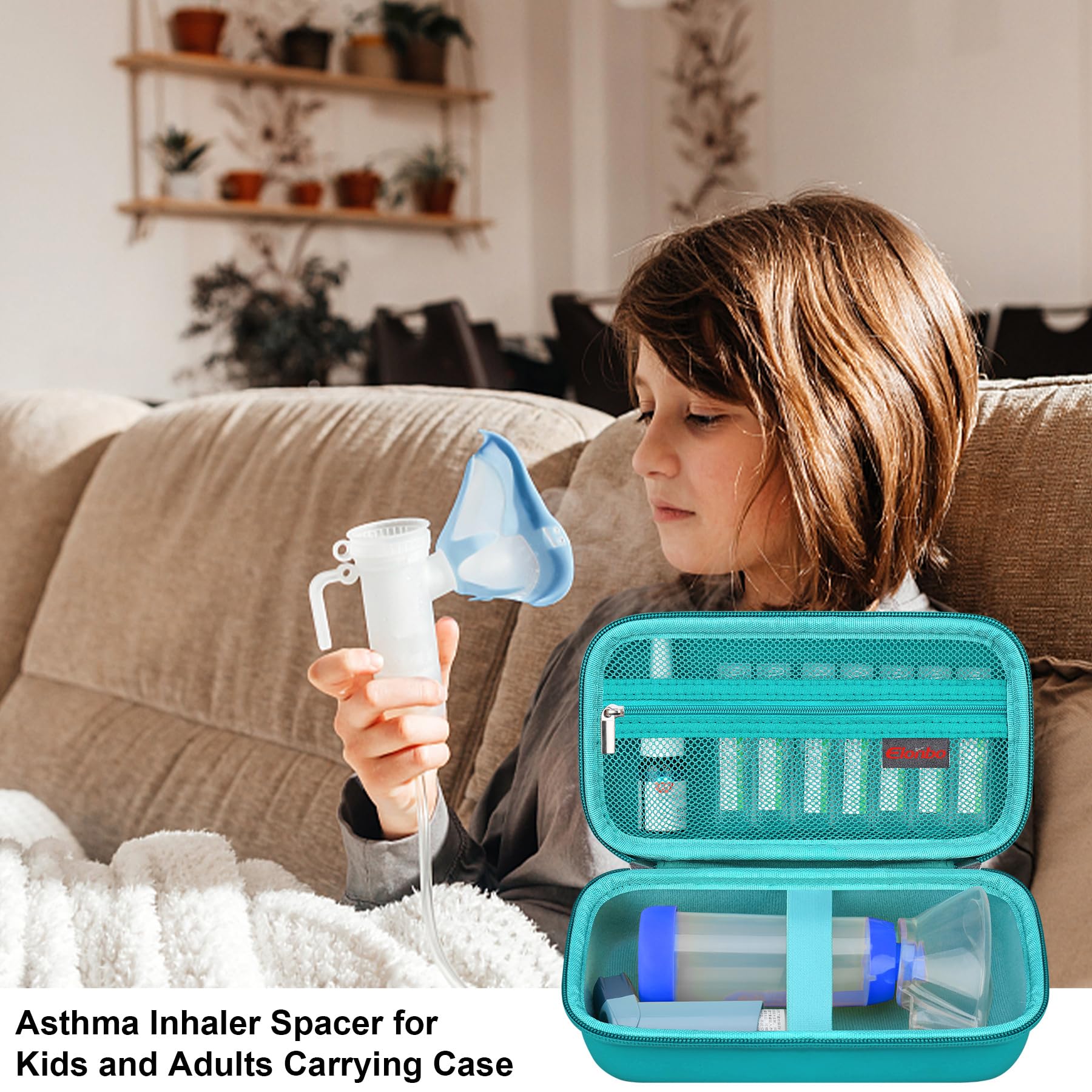 Elonbo Inhalador de asma con Caja, Junta de inhalador para niños y Adultos, mascarilla, Soporte de inhalador Bolsa de Tejido de Viaje de asma, Verde (Solo Caja)