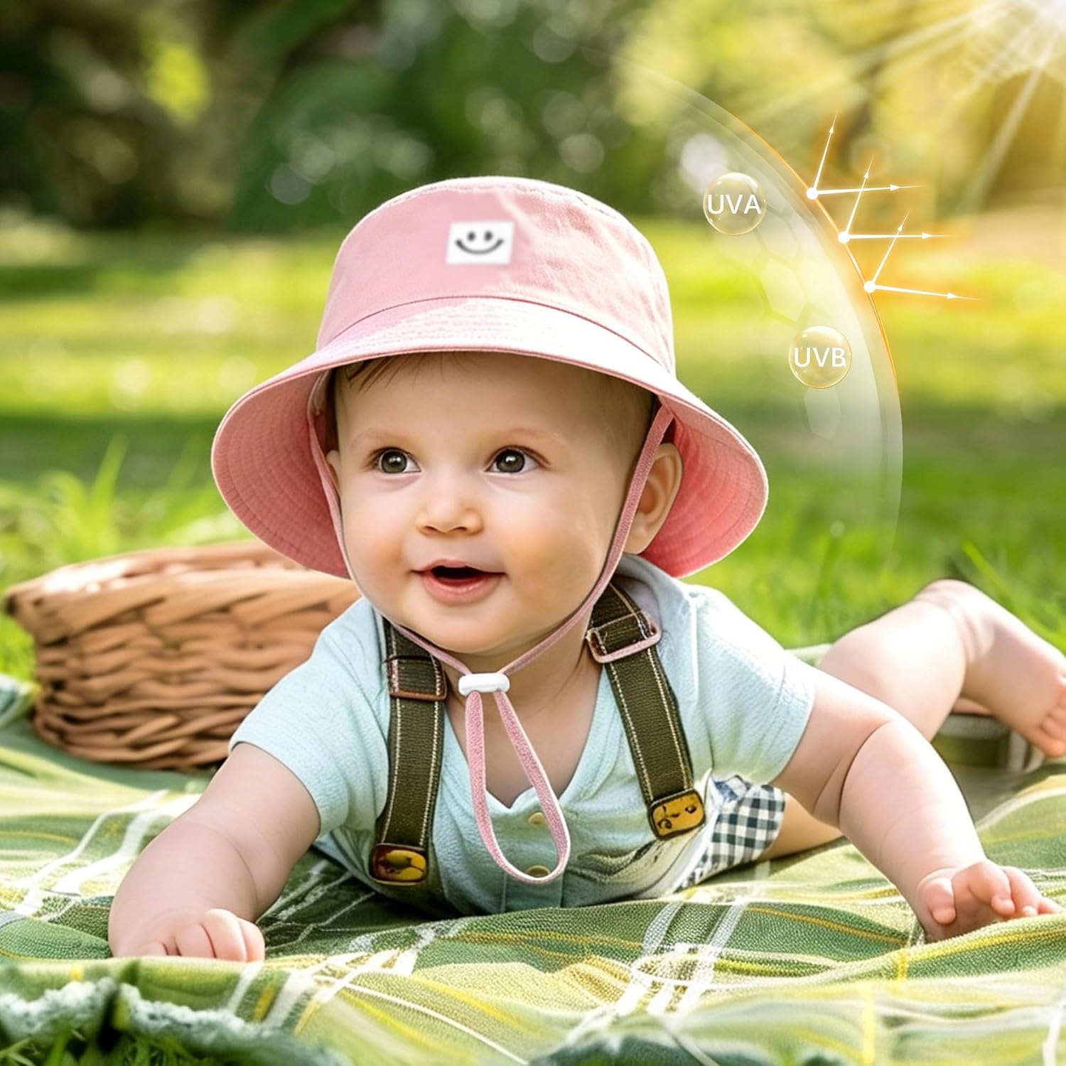 Cooraby 5 Pack Baby Sun Hat Adjustable Smile Bucket Hat Sun Protective Cap for Toddler Baby Boys Girls
