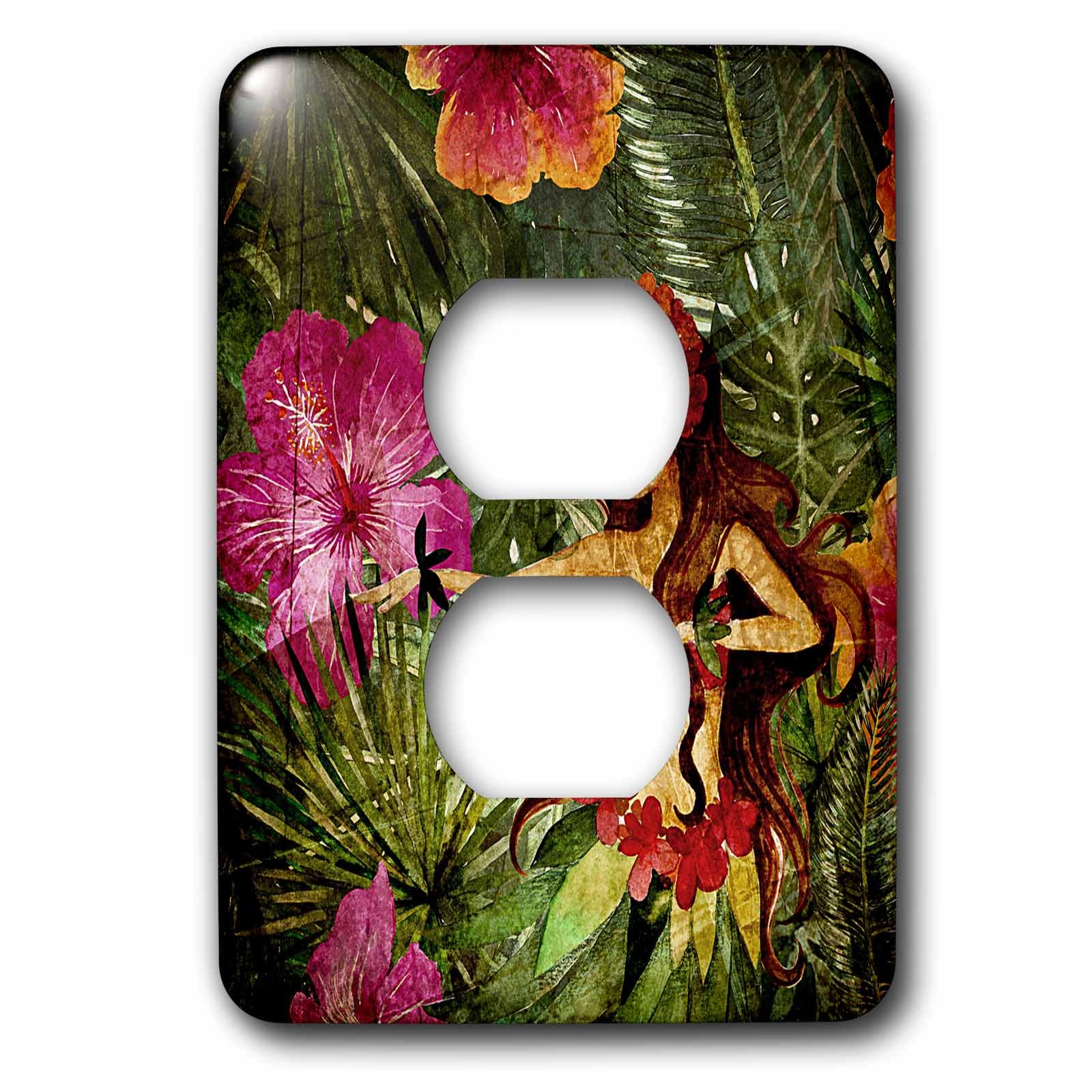 Prises de courant Hawaii Flamant Hula Girl Jungle Tropical Floral 2 pièces