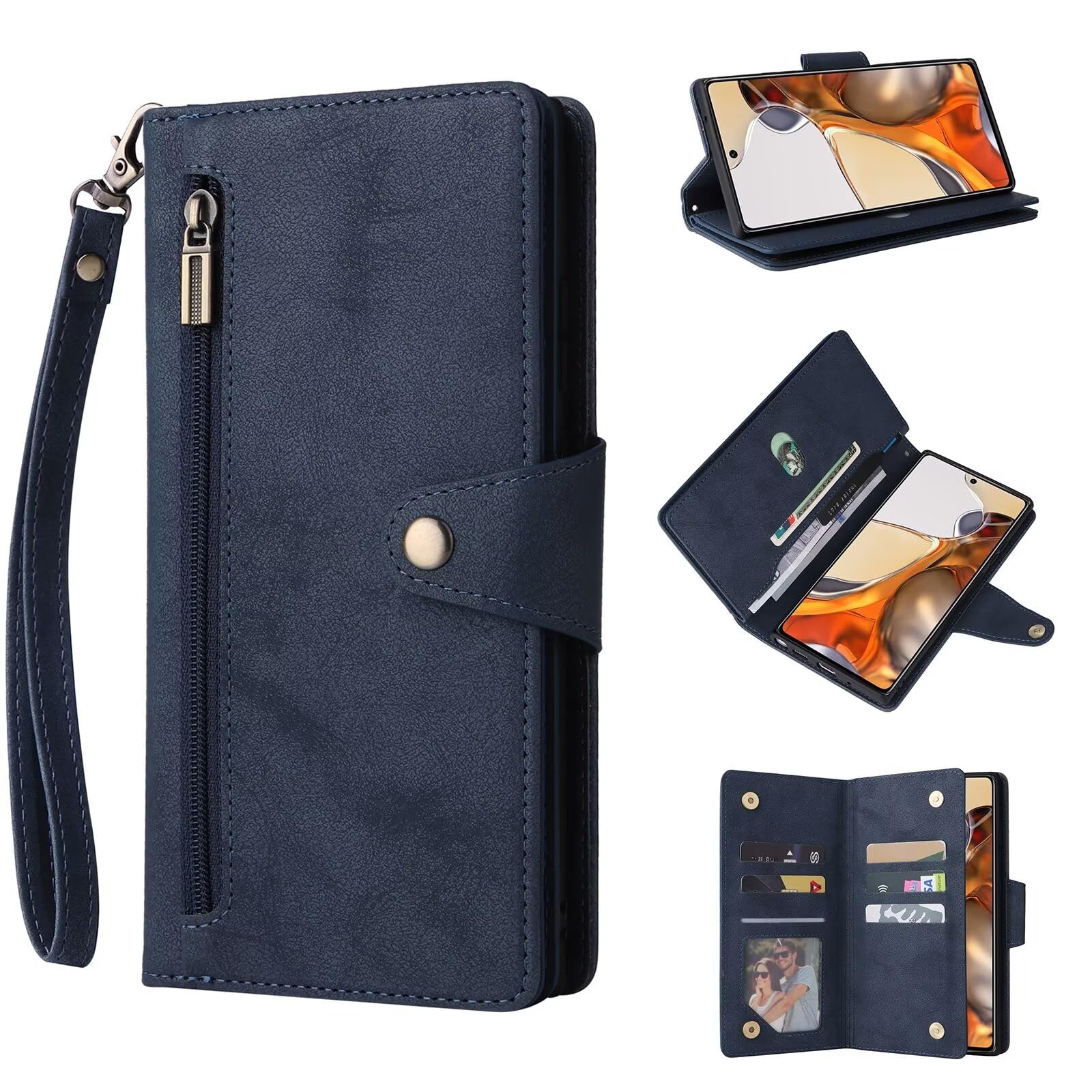 ESONG Cover Portafoglio In PU Per Google Pixel 9A - Custodia A Libro Con Slot, Cerniera E Cordino - Nero - 5