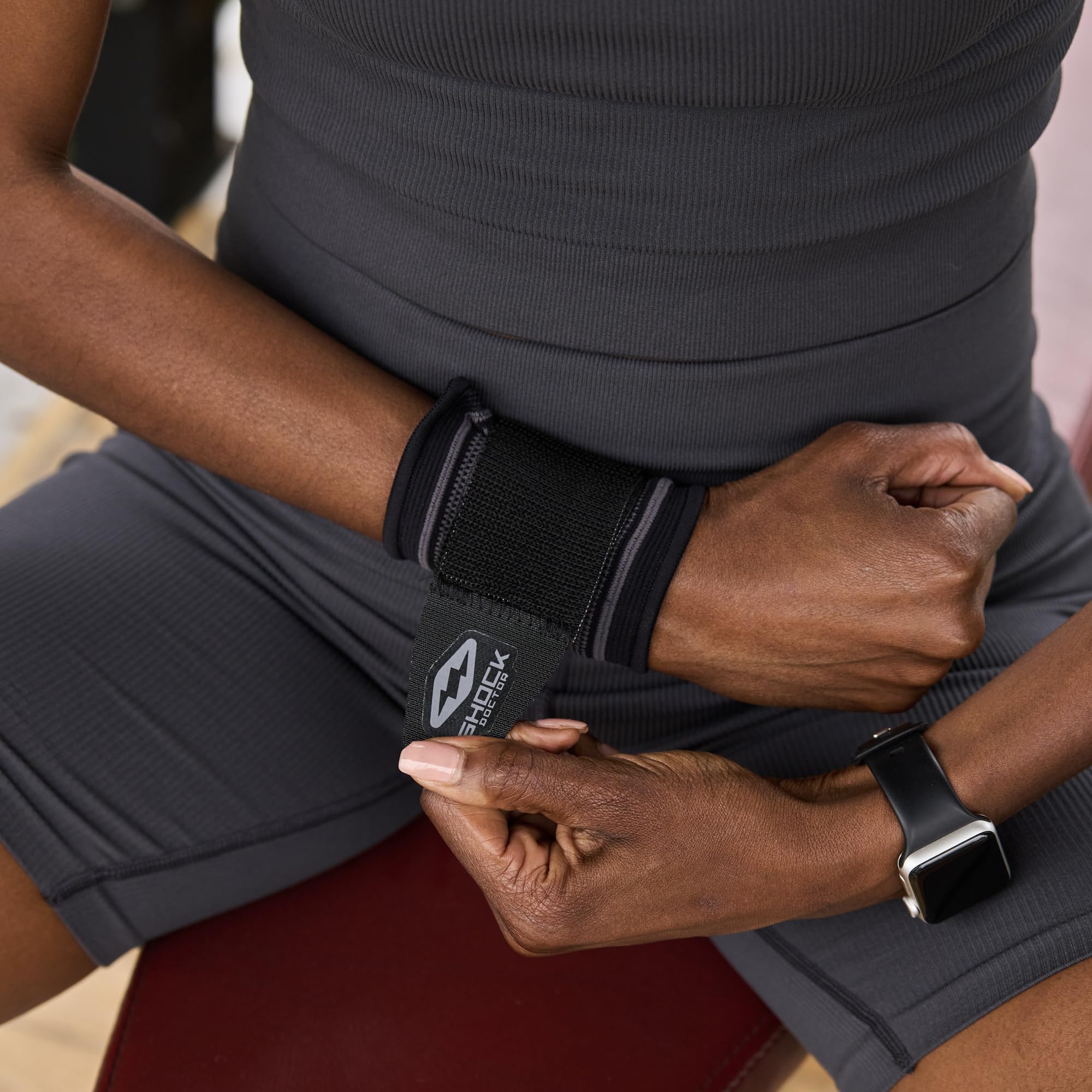 Shock Doctor Compression Knit Wrist Sleeve with Strap, X-Large, Black/Grey