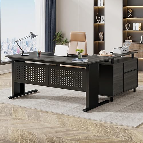 Tribesigns 63 Inch Executive Desk with File Cabinet, L Shaped