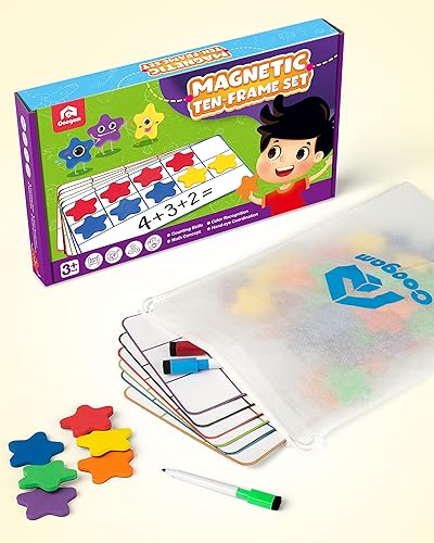 Vista 14 de Coogam Juego de diez marcos magnéticos, juegos de manipulación matemática para niños con 6 diez marcos 60 contadores magnéticos de matemáticas