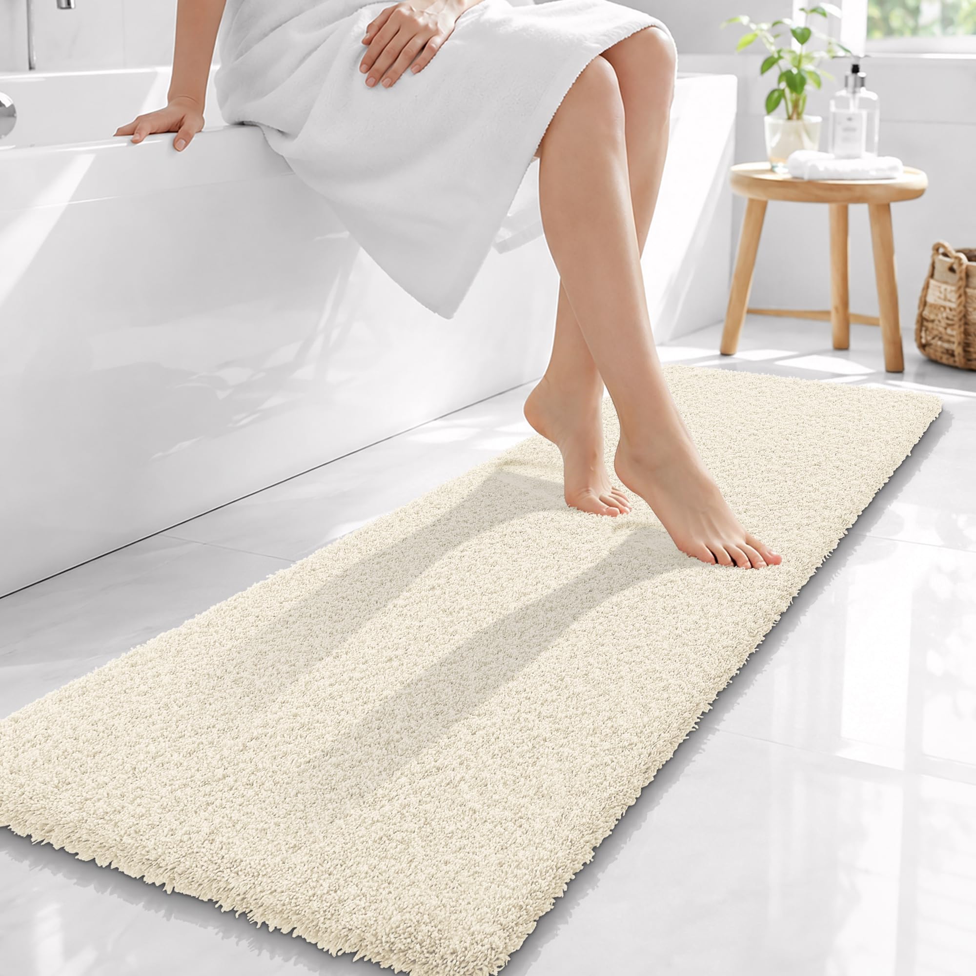 OLANLY Microfiber Bathroom Runner Rugs 59x20, Ultra Soft Bath Mat, White