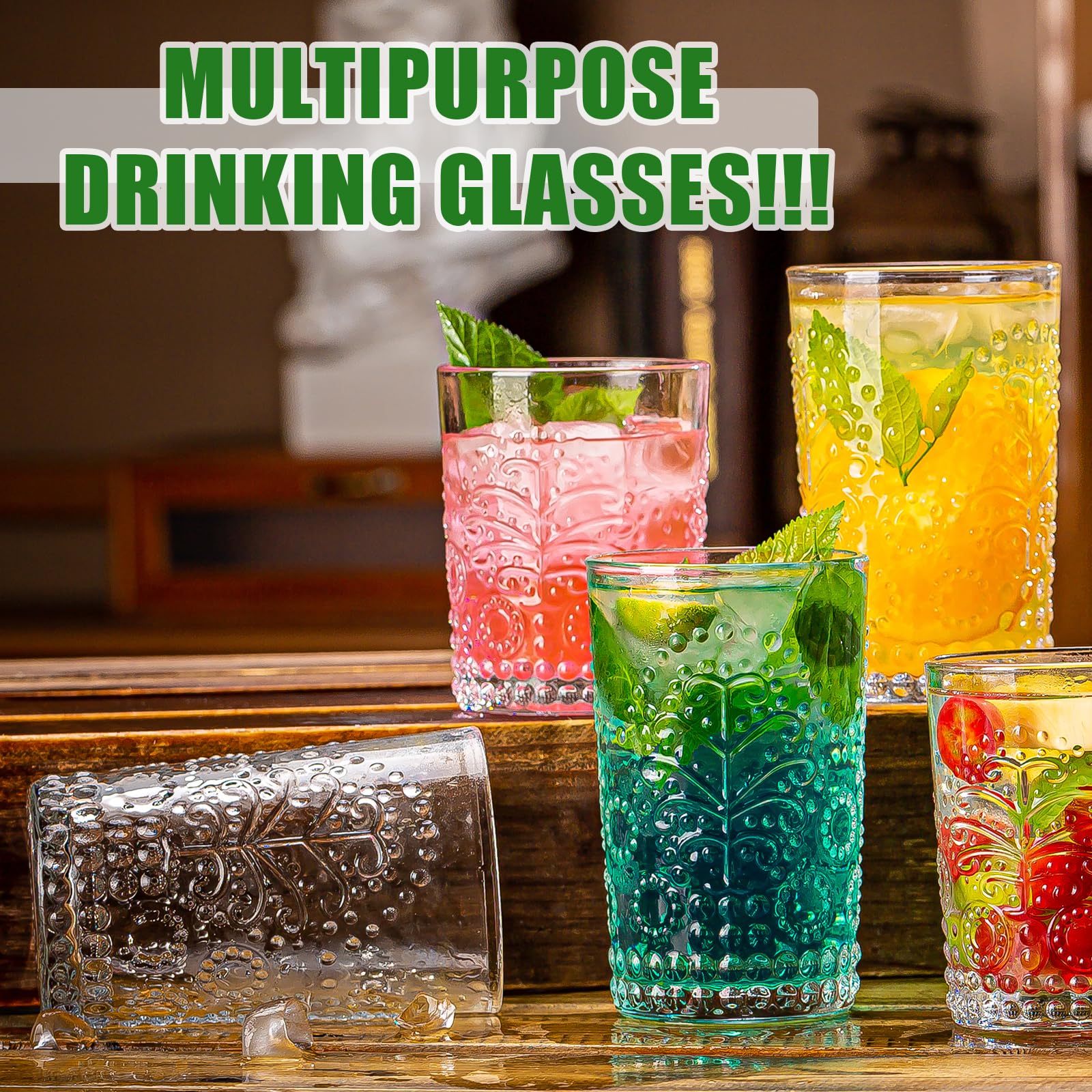 Claplante Crystal Whiskey Glasses Set Of 8 - 10 Oz Old Fashioned Tumblers, Heavy Base Rocks Glasses For Scotch, Bourbon, Cocktails, Dishwasher Safe