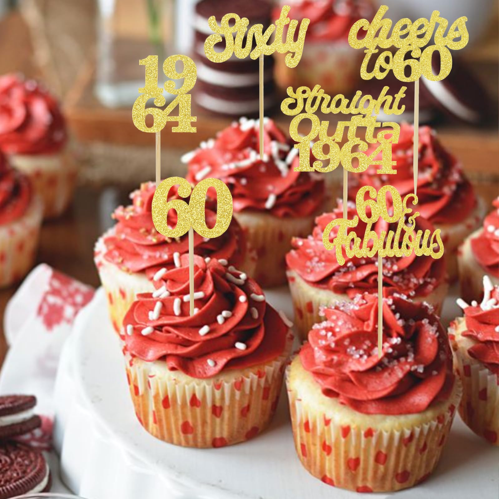 Lot De 24 Décorations Pour Cupcakes D'anniversaire 60 Ans – Noir Pailleté, 60 Décorations Pour Gâteaux