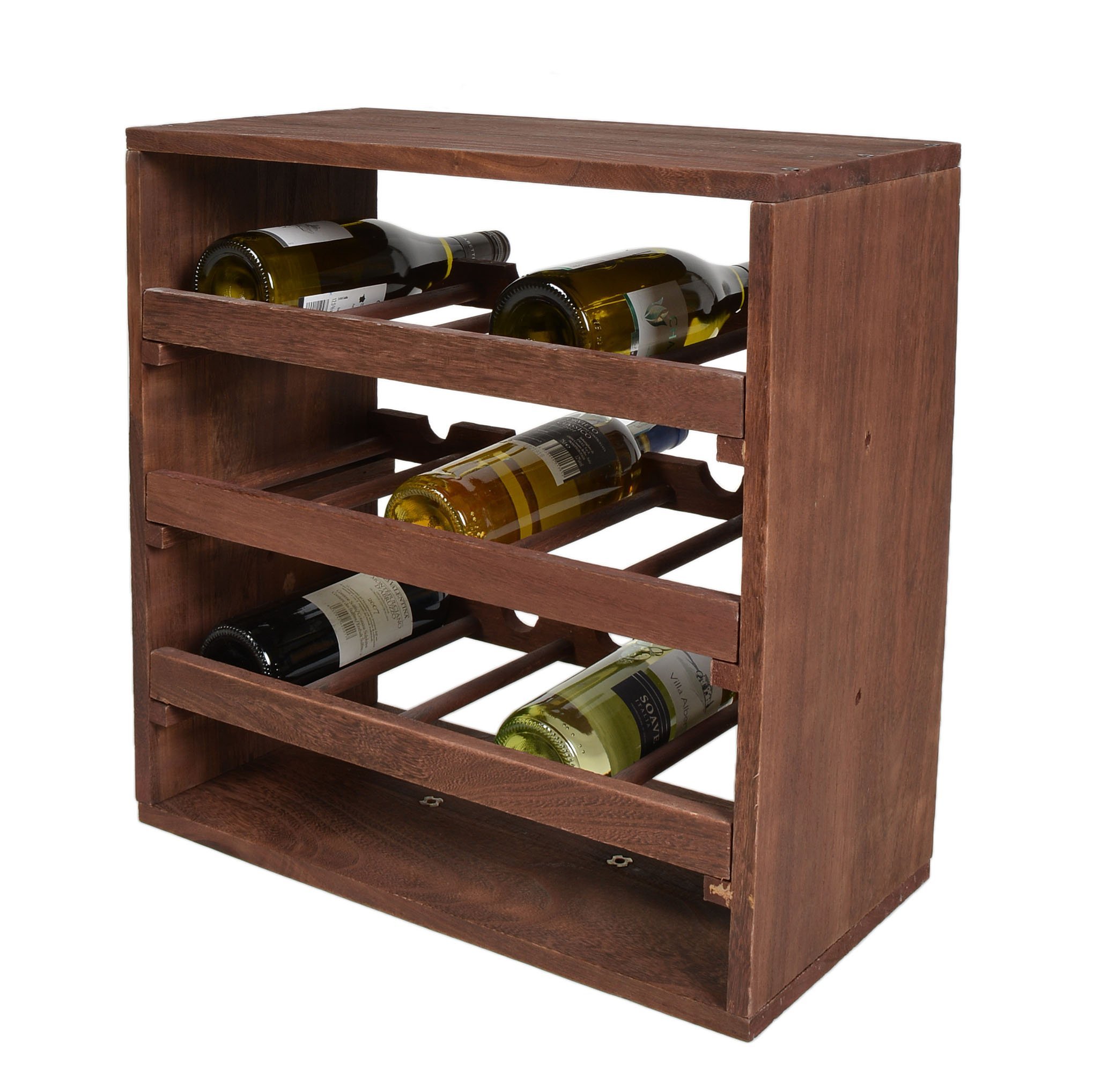 scaffalatura cubica per bottiglie di vino, impilabile, colore: marrone scuro, Legno, Dunkelbraun, Weinregal 3er