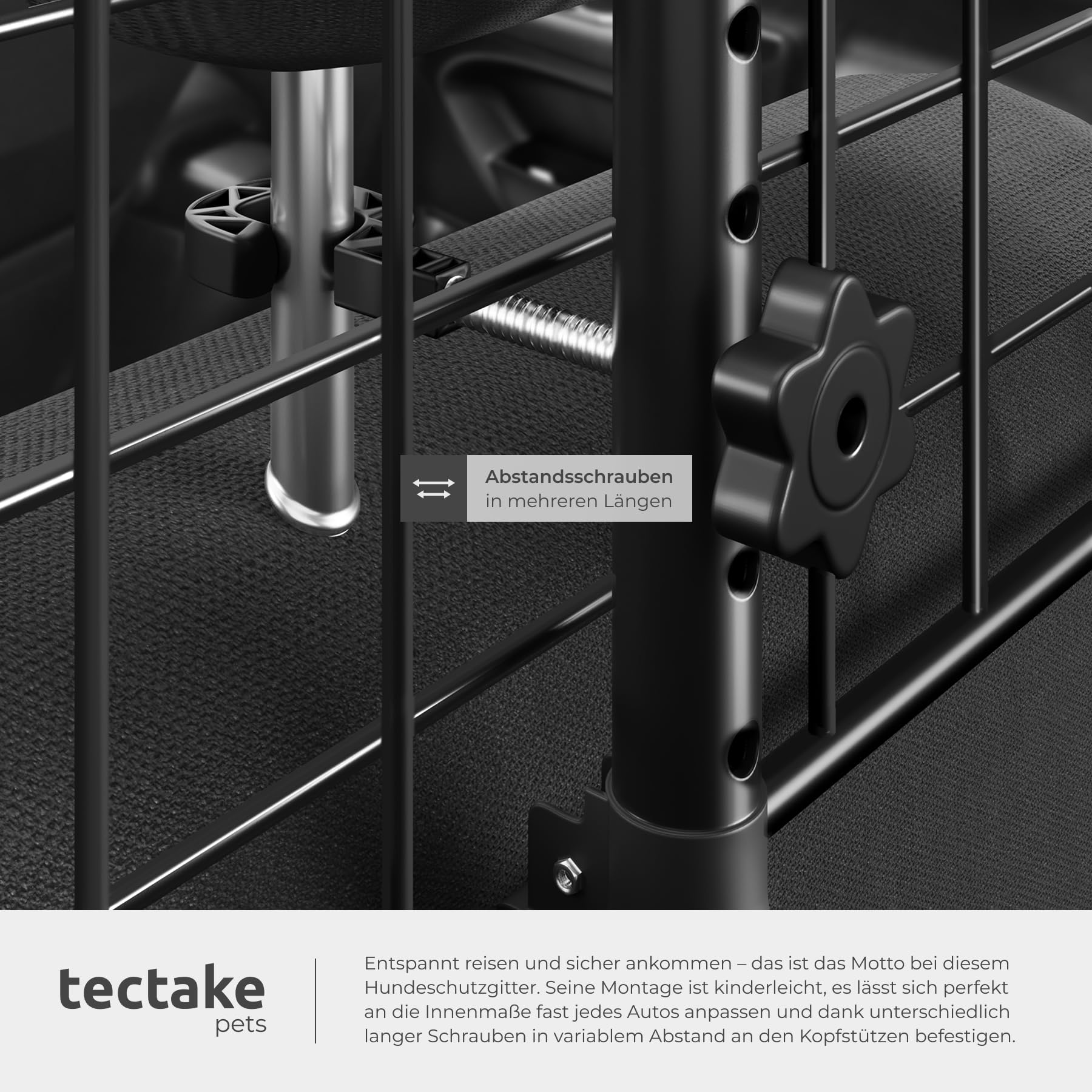 tectake® Hundegitter Auto, universal Hundeschutzgitter mit Variabler Breite, mobiler Kofferraumschutz, Gitter Trenner Absperrung, Zubehör für Auto Reise mit Hund, Hundeabsperrgitter,