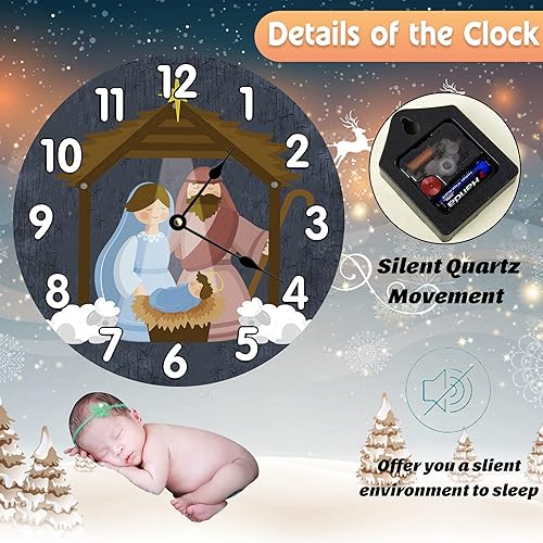 Miniatura 3 de Reloj de pared con escena de la natividad, reloj de Navidad de 10 pulgadas, reloj de pared silencioso con pilas, fácil de leer, decorativo de