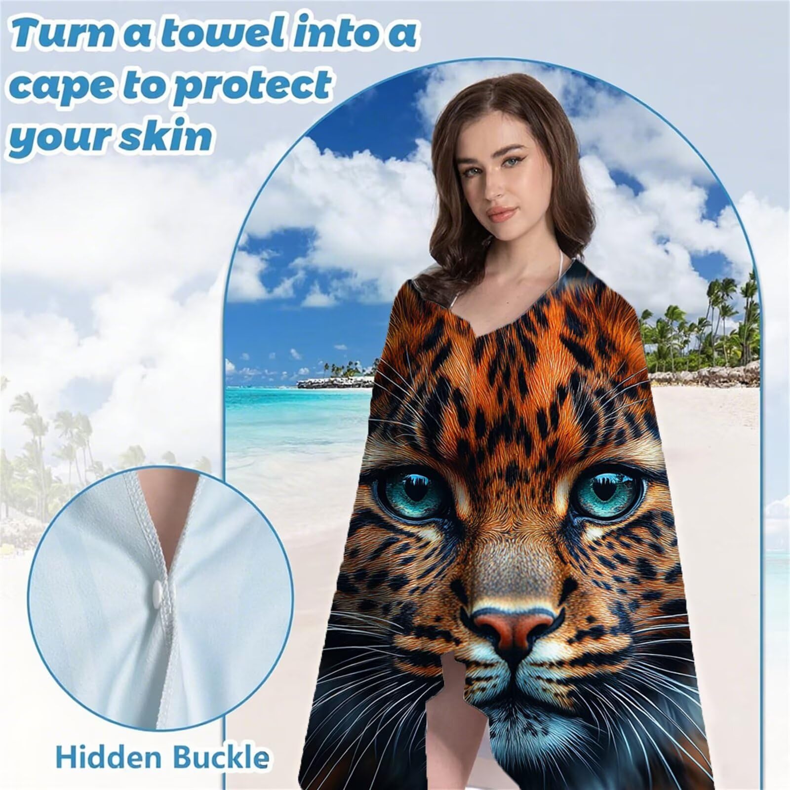 Serviette de Plage XXL 220x100 cm Anti Sable et Séchage Rapide Microfibre Drap de Plage Serviette de Bain Grande Taille Drap de Bain pour Homme Femme Voyages Natation Camping Pique Nique Léopard S-698