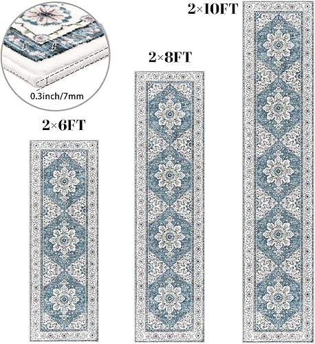 Miniatura 5 de Ileading Alfombra vintage para pasillo, 2 x 10 pies, lavable a máquina, alfombra de entrada extendida con respaldo de goma, tapete antideslizante