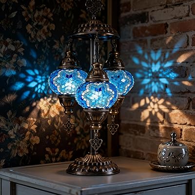 Lampe Mosaïque En Verre Bleu/vert - Très Bon état - Avec Câble Et Douille Neufs
