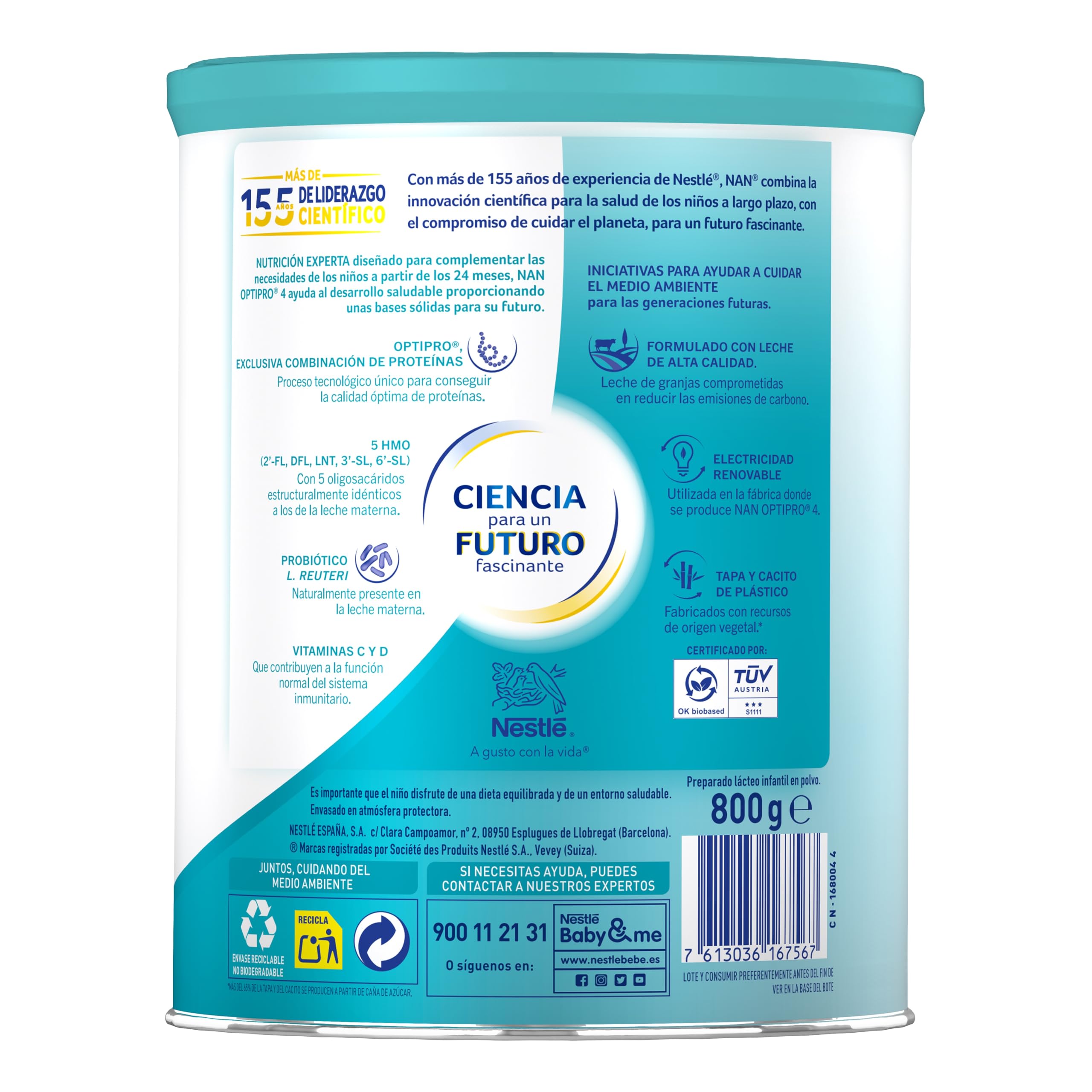 Nestlé NAN OPTIPRO 4 Leche de crecimiento en polvo, 800g