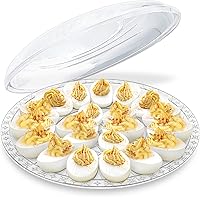 Vista 1 de Recipiente para huevos con tapa, plato redondo de 12 pulgadas, 15 ranuras, soporte de plástico desechable, plato para frutas, verduras, comida