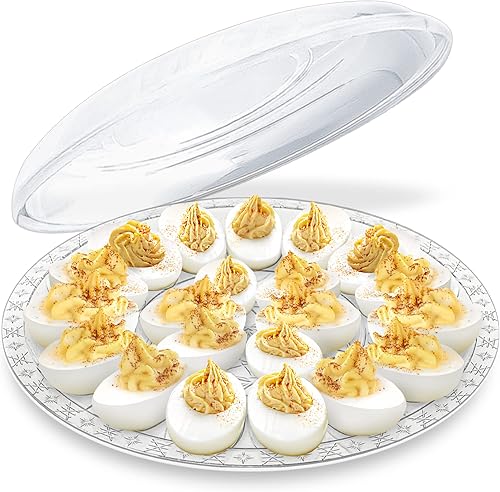 Recipiente para huevos con tapa, plato redondo de 12 pulgadas, 15 ranuras, soporte de plástico desechable, plato para frutas, verduras, comida para