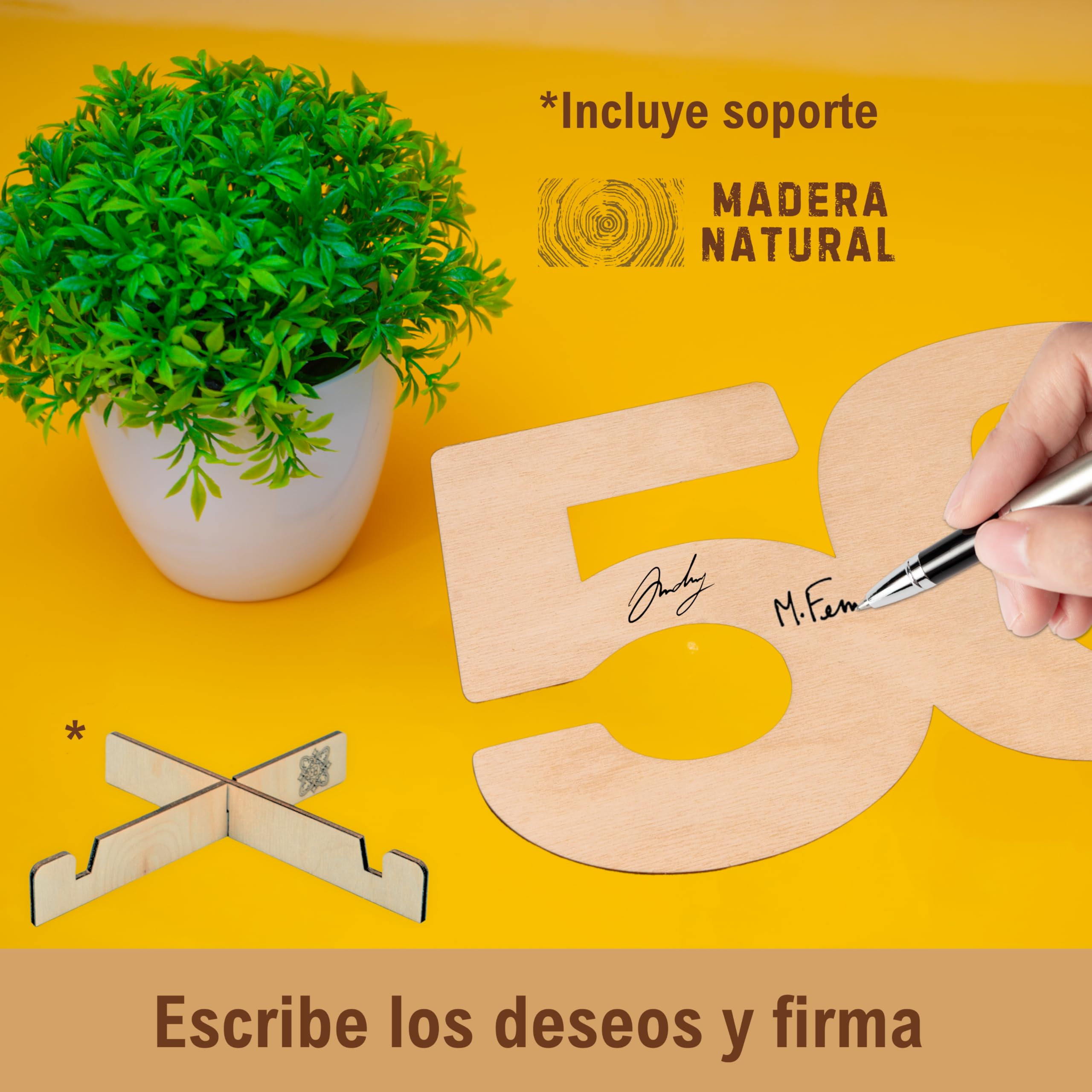 ART Número Madera 50 Cumpleaños Mujer, Hombre - 50 Aniversario Bodas Oro - Bodas de Oro 50 Aniversario - Regalos 50 Cumpleaños Mujer