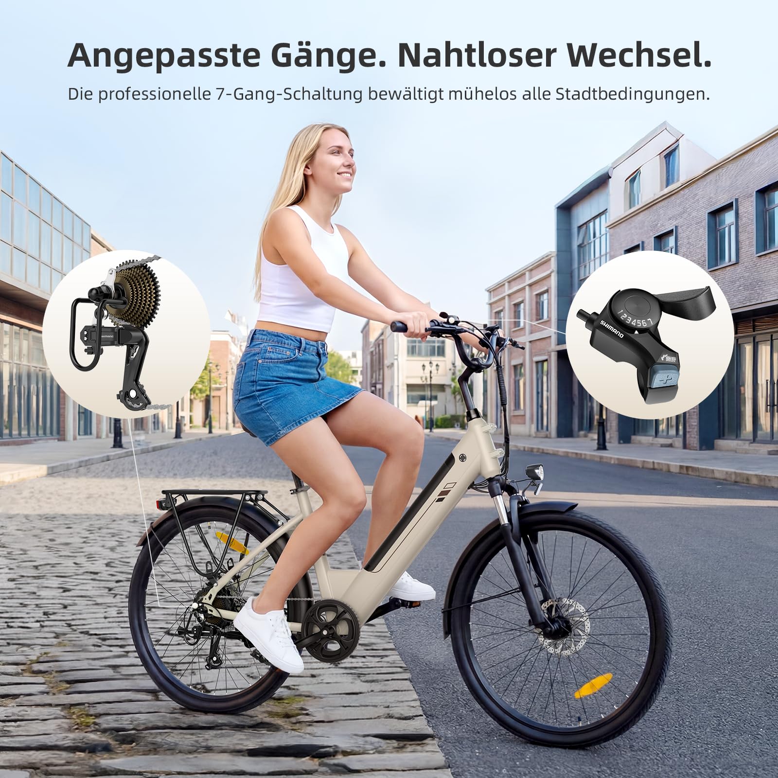 Touroll E-Bike für Erwachsene, 26" City Trekkingrad mit Hydraulischen Scheibenbremsen, 250W Motor, 100km Reichweite, 36V 15,6Ah Akku,7 Gänge, Pedelec E-Citybike für Damen Herren