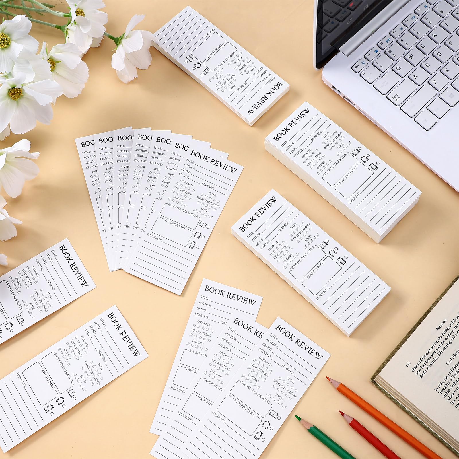 Faccito 240 Pcs Colorful Book Review Bookmarks Spring Easter Gift Reading Log Page for Book Lovers Bookish Gift Read Marks Reading Page Tracker for Students Women(Simple,White) - Image 3