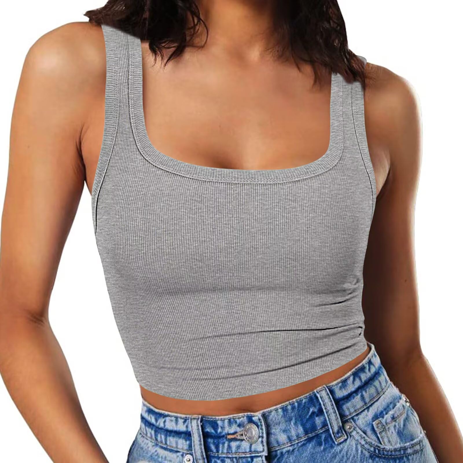 RIROW Damen Ärmelloses Tank Top Slim Fit Quadrat-Ausschnitt Geripptes Basic Oberteil