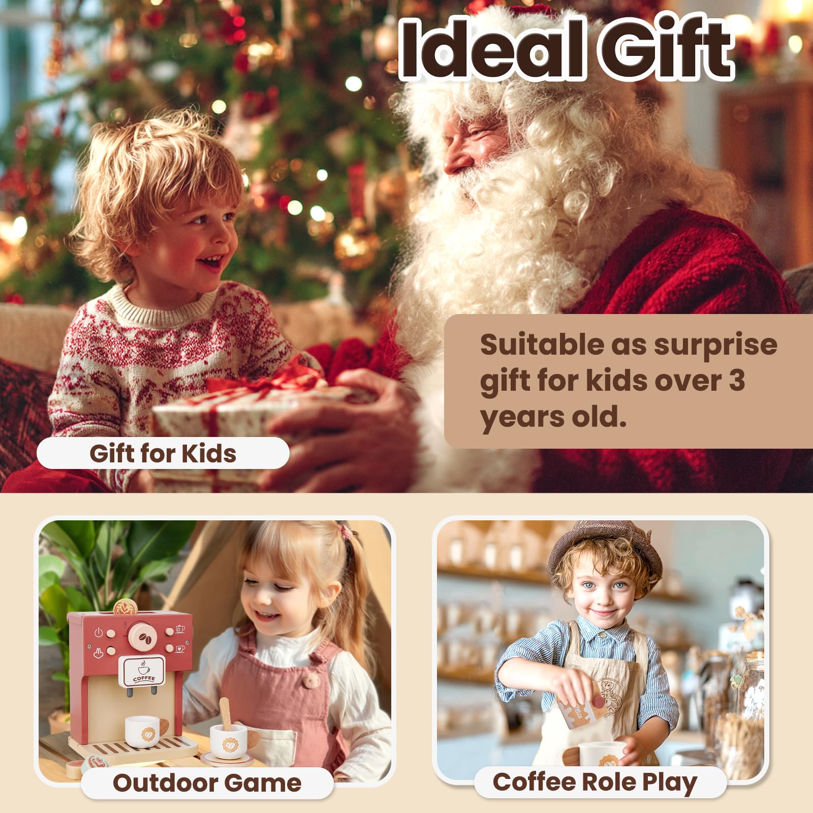 Cafetera de madera para niños, accesorios de cocina, juego de café, juego de té, regalos para niños de 3, 4 y 5 años, niños y niñas 7