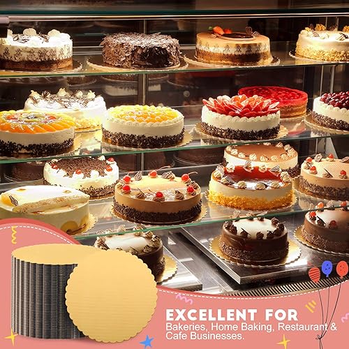 Miniatura 6 de Paquete de 100 tablas de pastel doradas de 8 pulgadas, base redonda para tartas, bandeja de pastel corrugado desechable, base de pasteles, bases