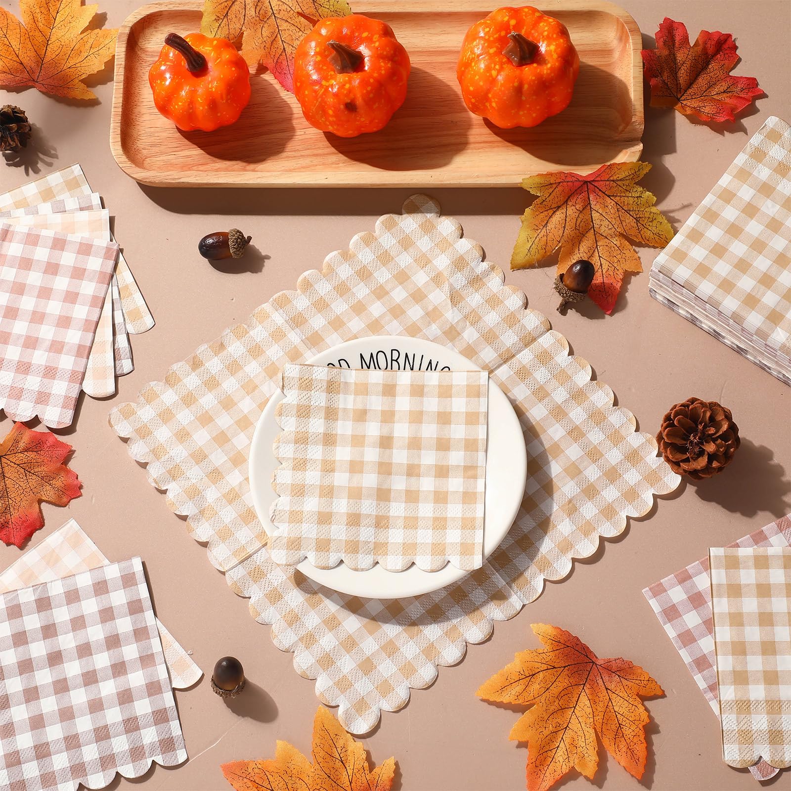 240 servilletas de cóctel festoneadas a granel de 5 x 5 pulgadas, servilletas de papel a cuadros desechables de color degradado, servilletas decorativas para bodas, cumpleaños, novia,