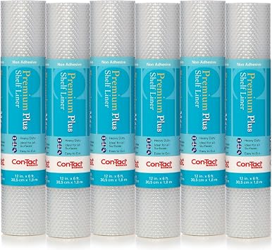 Con-Tact Brand Premium Plus Non-Adhesive Shelf Heavy Duty and Multi-Functional Drawer Liner, Protect and Organize Your Shelves and Drawers, 12" x 6, Nova Crystal Clear, Pack of 6 Rolls