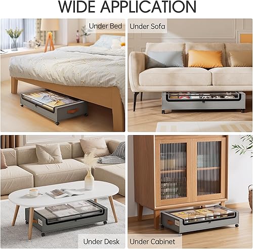 Miniatura 6 de Yecaye Paquete de 4 contenedores de almacenamiento debajo de la cama con ruedas, contenedores de almacenamiento debajo de la cama con tapas,