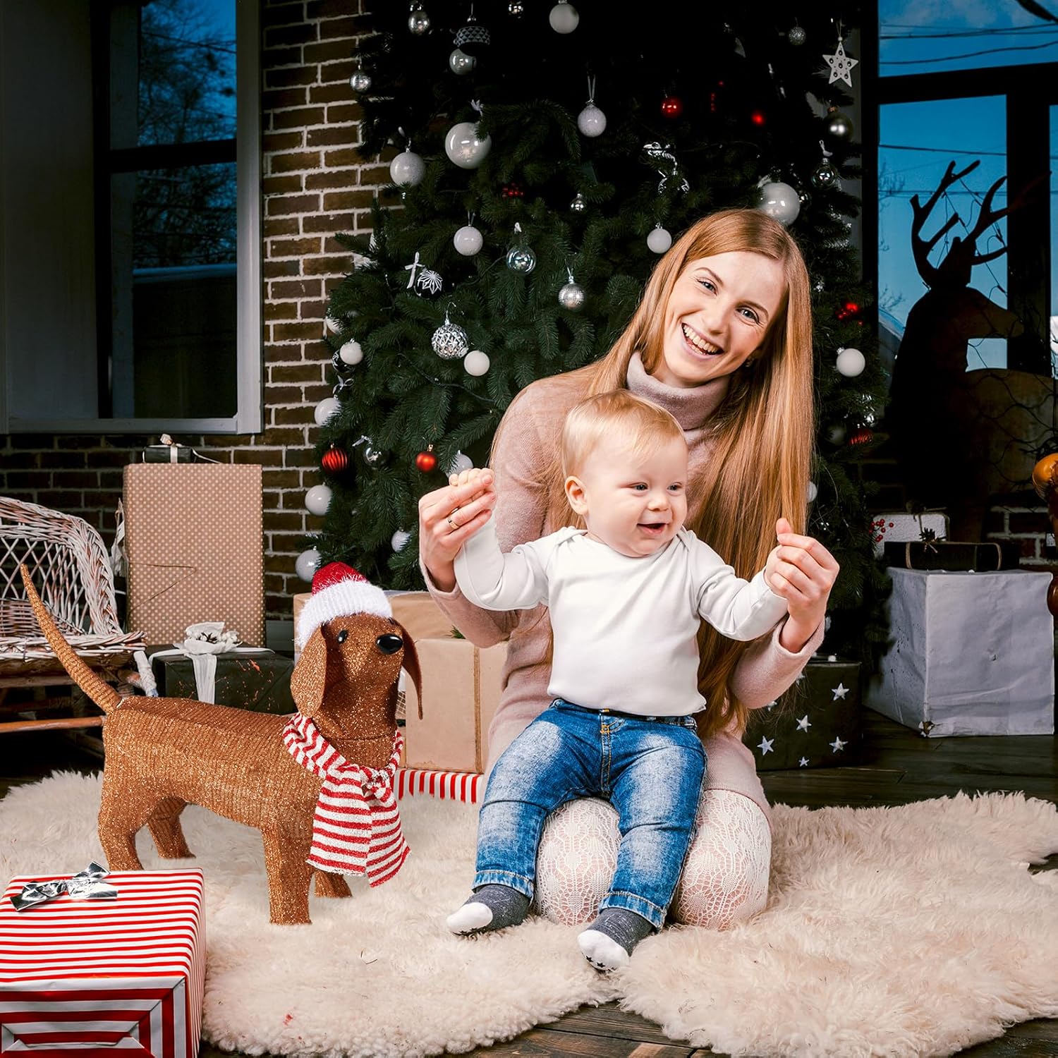 Gisafai 2.3ft Christmas Outdoor Decoration Lighted Dachshund 3D Christmas Tinsel Wiener Dog with 45 Warm White LED Light Holiday Decoration for Garden Indoor Yard Holiday Display - Image 5