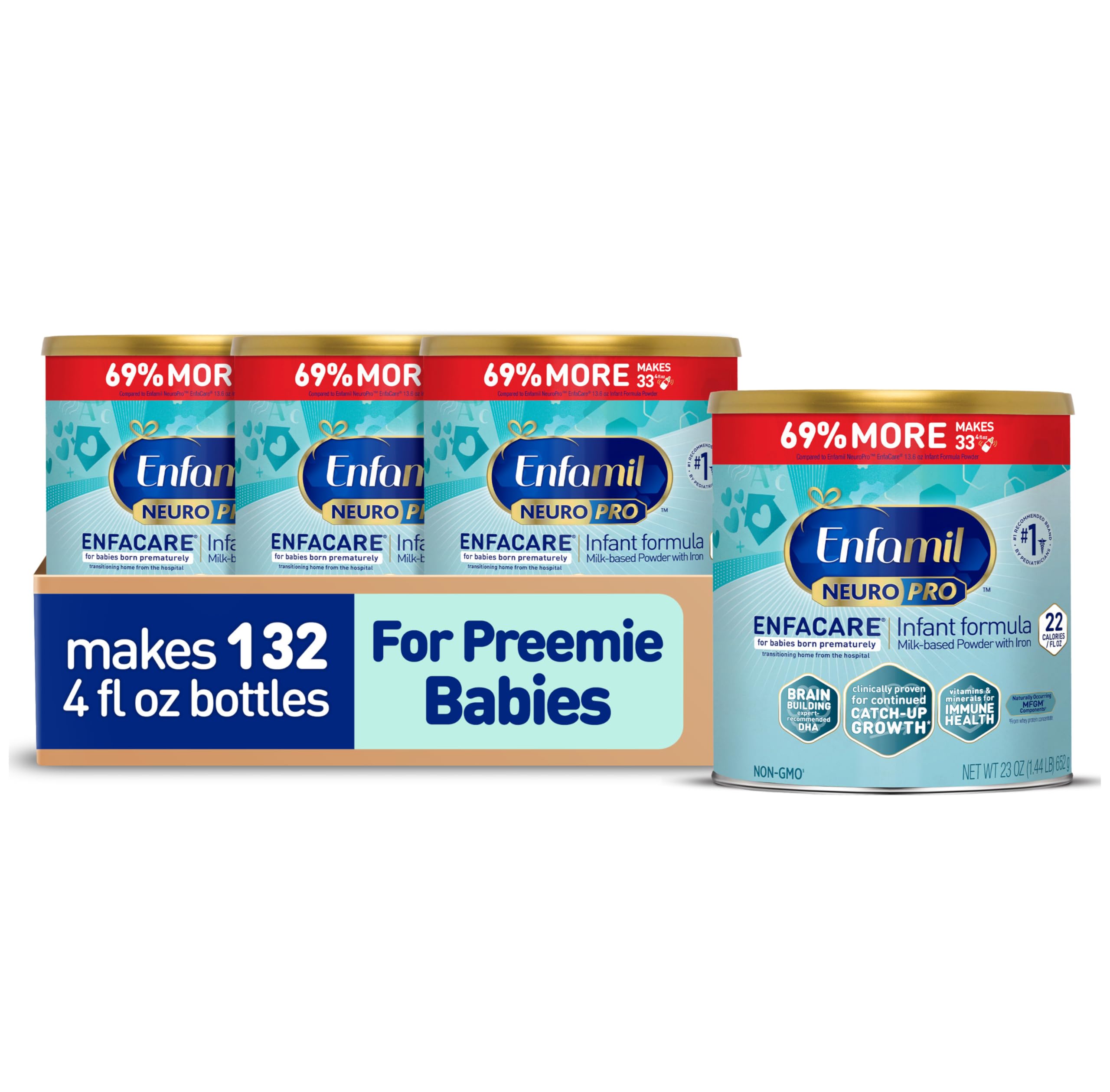 Enfamil NeuroPro EnfaCare High Calorie Premature Baby Formula, Milk-Based with Iron, Brain-Building DHA, Vitamins & Minerals for Immune Support, easy-to-digest proteins, Baby Milk, 23 Oz Can, 4 Count