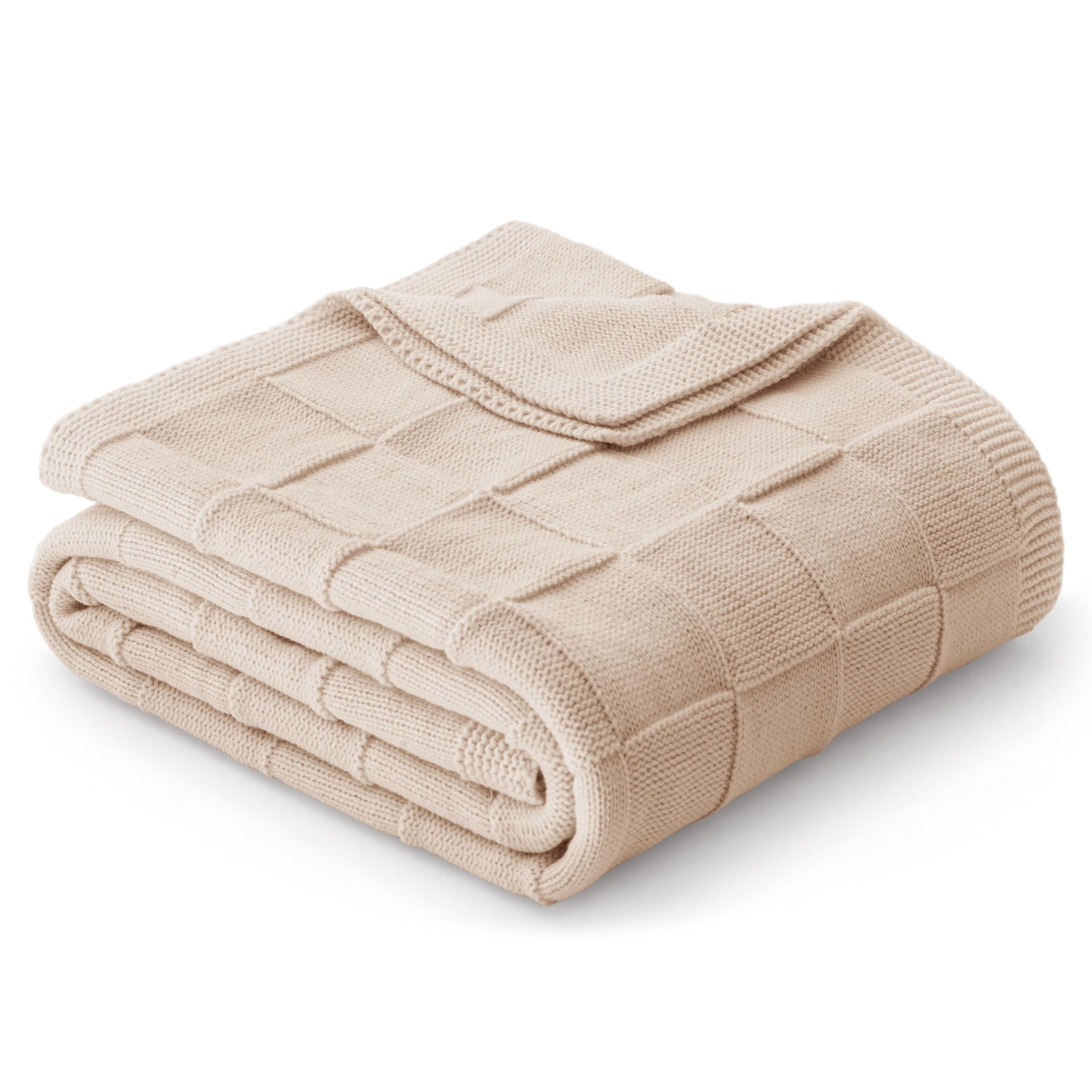 Whale Flotilla Checkered Knit Throw Blanket for Sofa, Camel