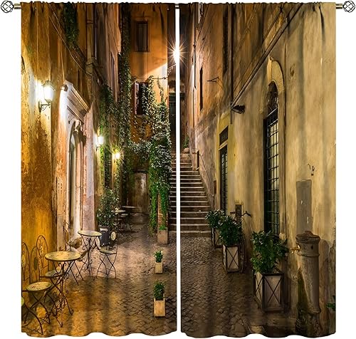 Cortinas italianas, patio antiguo, sillas de café de Italia, casas históricas en la calle, sala de estar, dormitorio, cortinas opacas con bolsillo