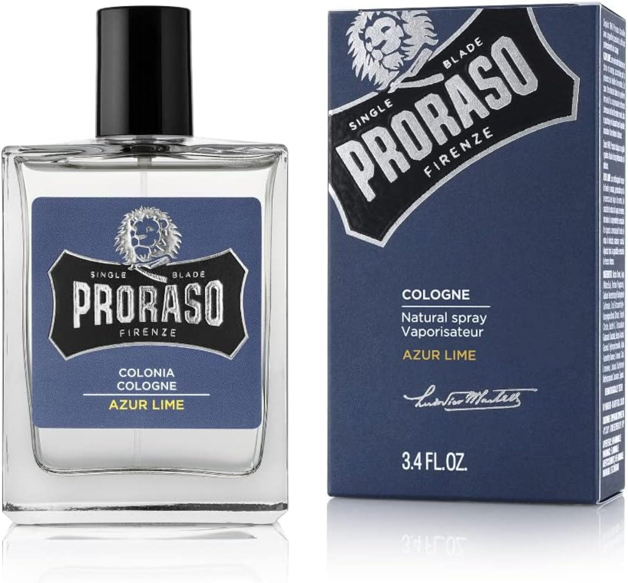 Proraso Acqua di Colonia Azur Lime, 100ml, Eau de Cologne, Profumazione Azur Lime, Fragranza muschiata e agrumata con lime e patchouli, Made in Italy