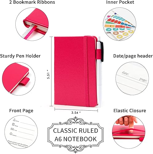 Miniatura 2 de feela Paquete de 3 cuadernos pequeños de bolsillo, mini bloc de notas lindo bloc de notas de tapa dura con rayas universitarias con soporte para