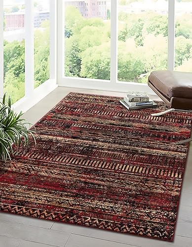 Unique Loom Saturn Collection Alfombra de área - Relé (rectangular 4 pies 0 pulgadas x 6 pies 0 pulgadas, borgoñabeige)