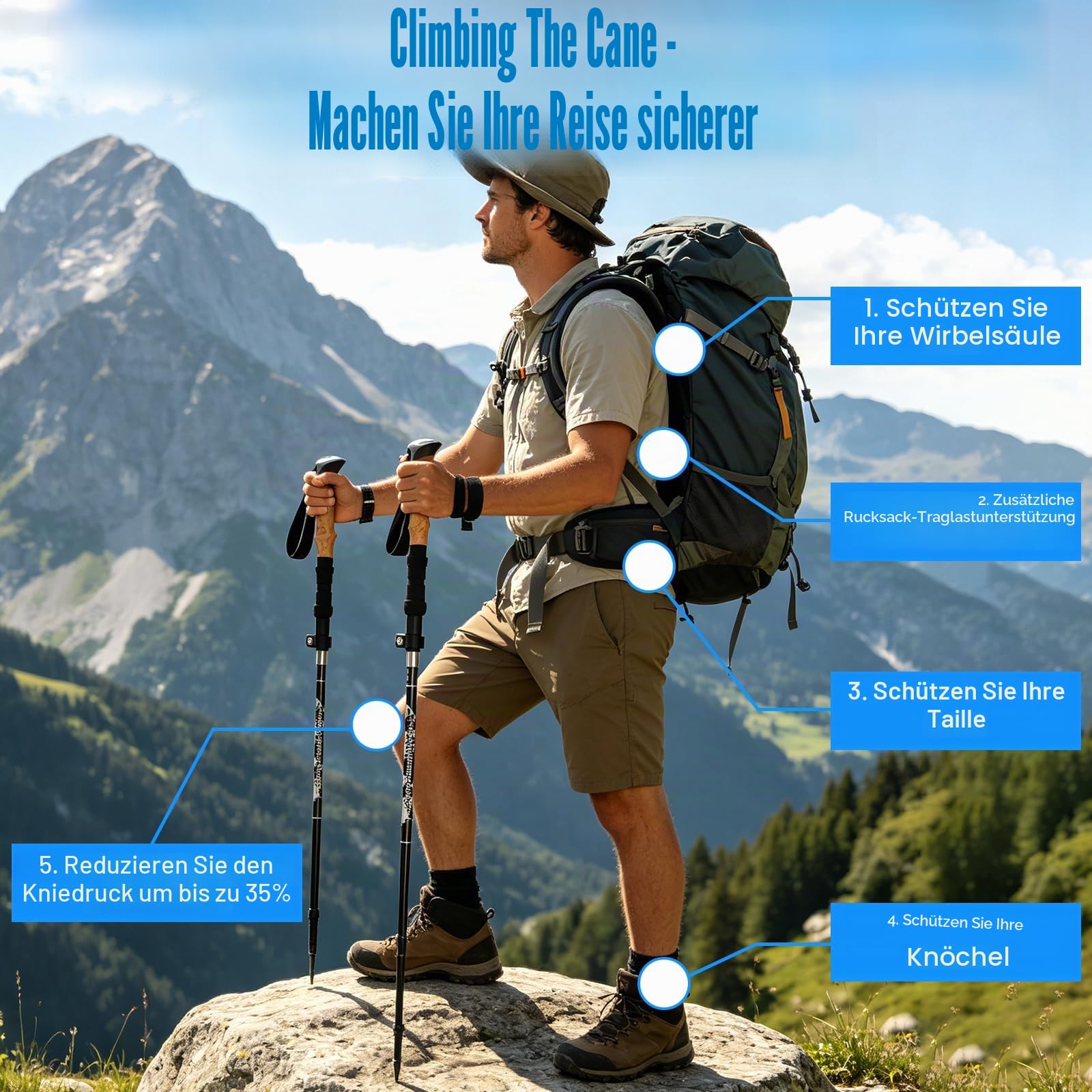 Wanderstöcke, Faltbar, Teleskopstöcke (110-130 cm), Ultraleichte Alu Trekkingstöcke oder Carbon, Walking Stöcke mit Korkgriff für Nordic Walking, Hiking Poles Klappbar für Skifahren & Bergsport