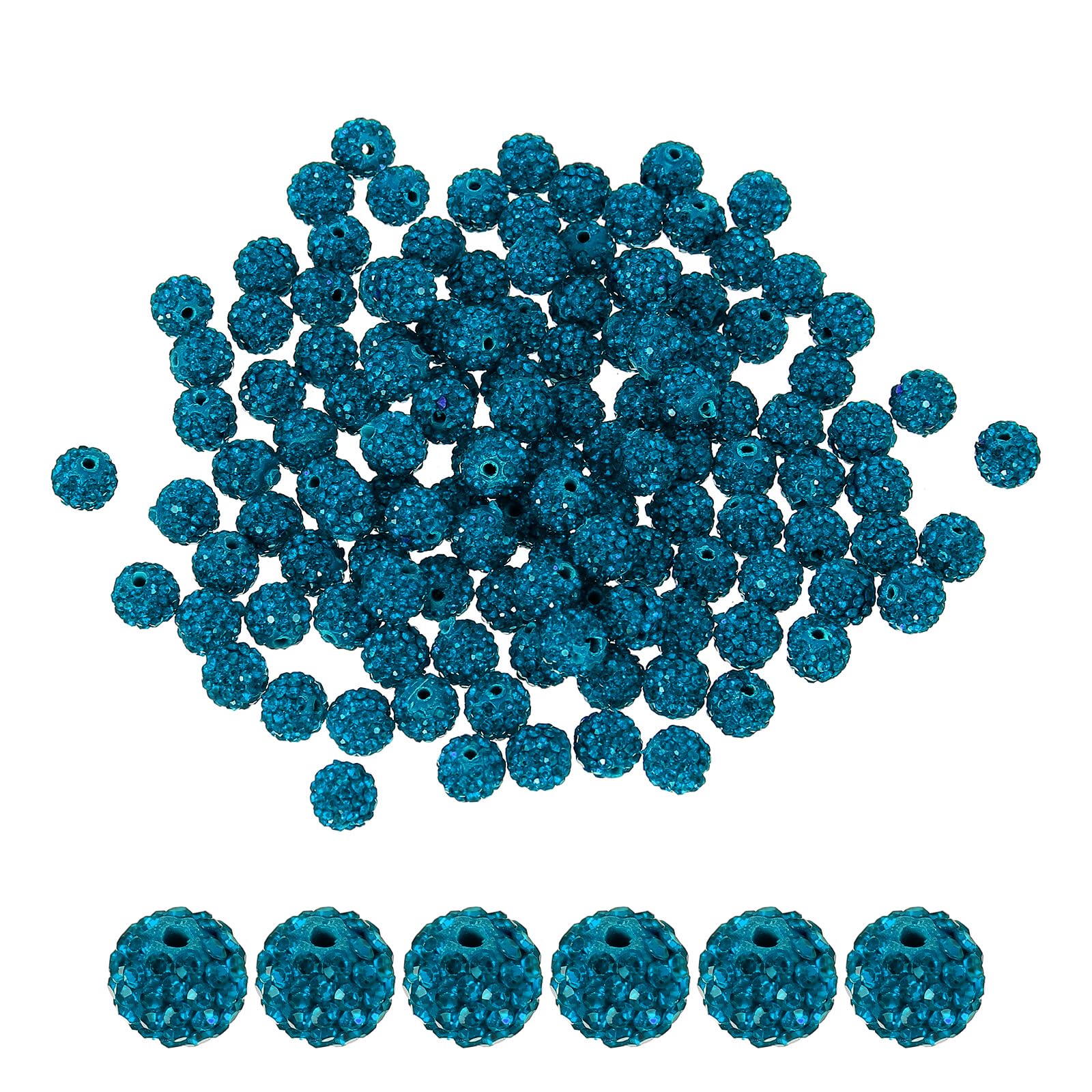 PATIKIL 100 Pcs Rhinestone Beads for Jewelry Making, 10mm Shiny Round Disco Ball Beads Sparkle Crystal Clay Beads with Hole for Bracelet Necklace DIY Crafting, Lake Blue