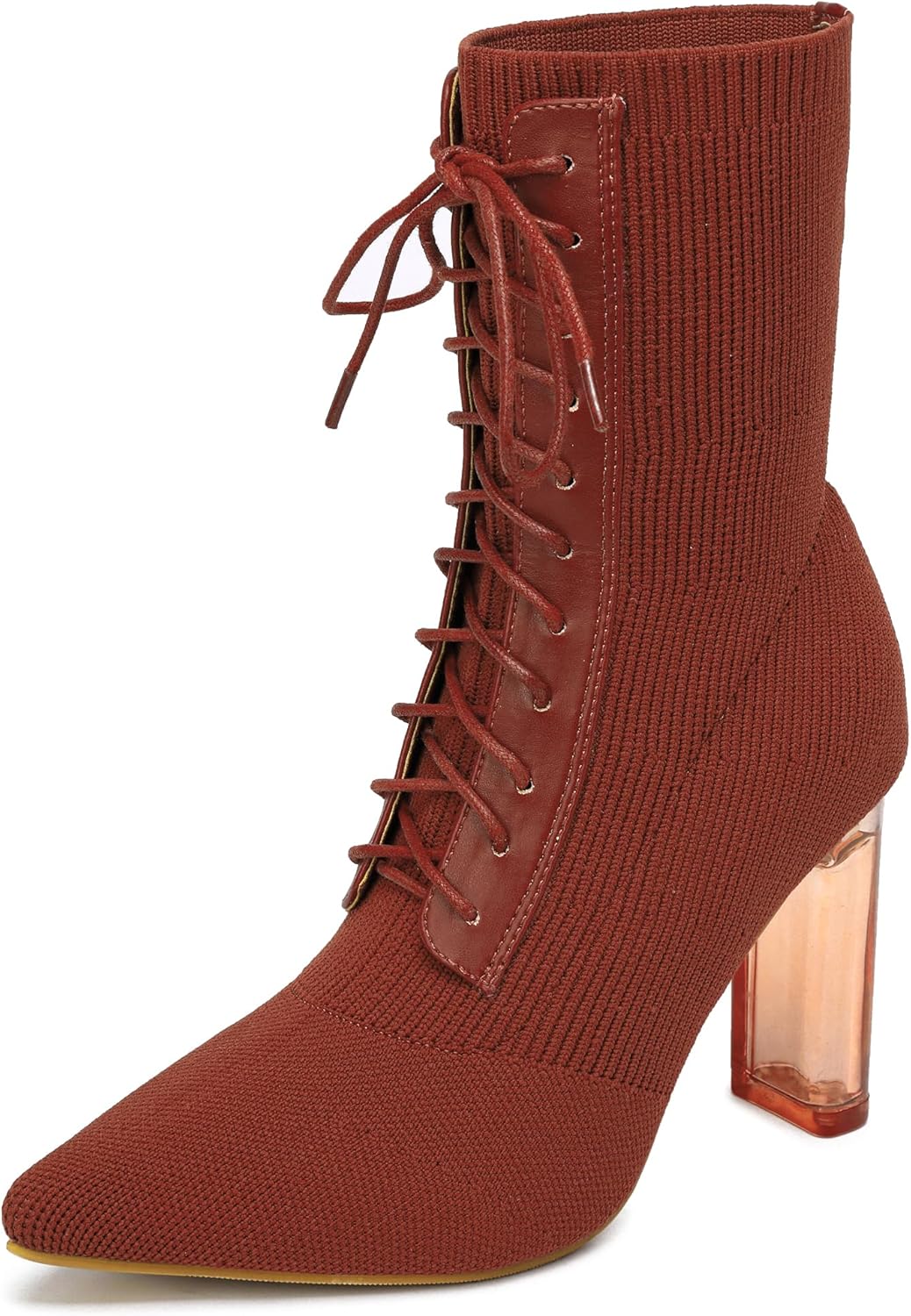 NEWBELLA Women's Knit Lace-Up Ankle Boots - Elastic Stretch Fit & Lightweight Walking Booties, Comfortable Casual Boots for All-Day Wear