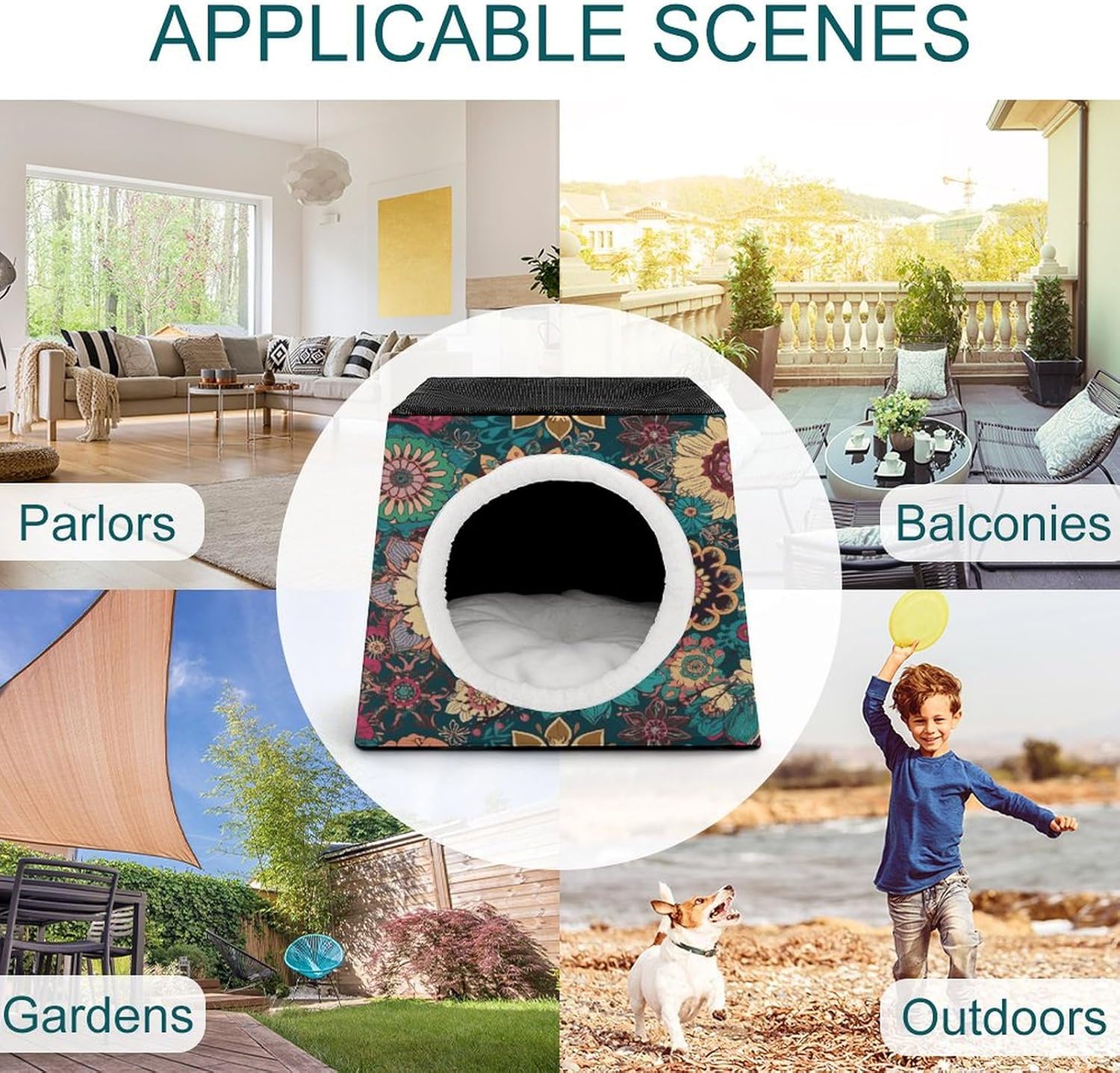 Pet Sleeping Nest Bed, Bohemian Flower Printed Dog House Cat Nest, Winter Pet House are Suitable for Most Cats, Dogs, and Other Small Pets