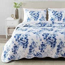 مجموعة لحاف Great Bay Home Floral Full/Queen مع شمس، مجموعة مفروشات من الزهور الزرقاء، طوال الموسم، مفرش سرير خفيف الوزن. عكسها، فراش المزرعة. ممتلئة/الملكة، جاكلين