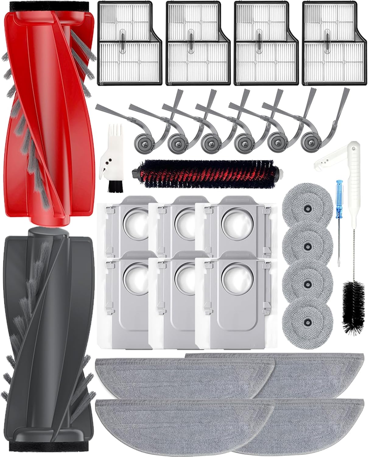 Yivy Saros 10 Accessories, 30pcs Replacement Kit for Roborock Saros 10/G30 - Accessory Set with 2 Roller Brushes, 6 Side Brushes, 4 Filters, 4+4 Mop Pads, 6 Dust Bags, 1Self-Cleaning Brush
