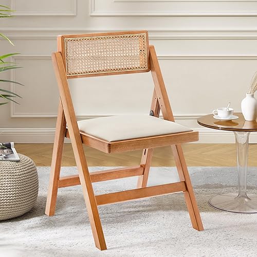 Miniatura 5 de Awonde Silla de comedor de ratán de piel sintética, sillas plegables modernas de mediados de siglo para cocina, comedor, sala de estar, patio,