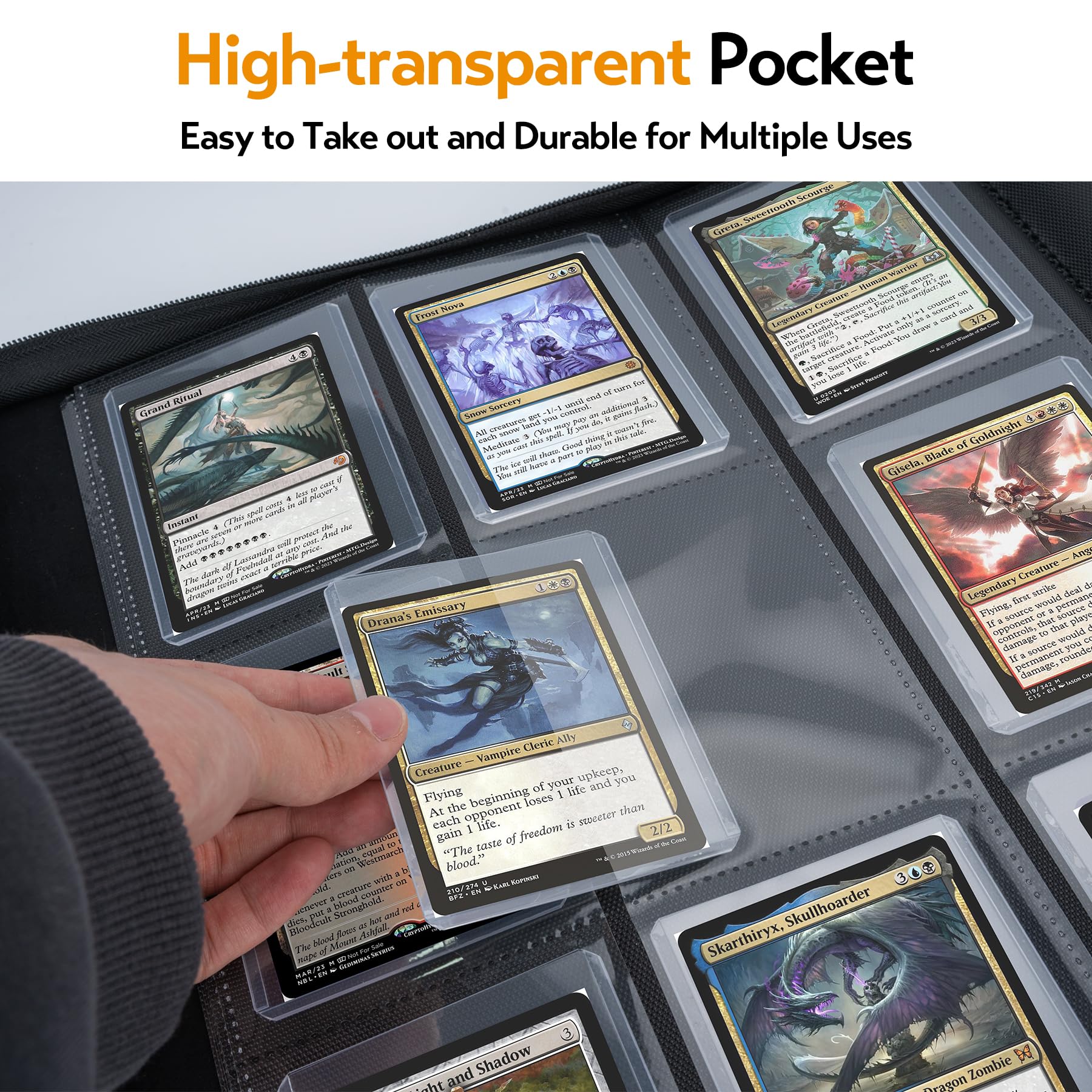 Carpeta de tarjetas de 9 bolsillos con ventana transparente, carpeta de tarjetas coleccionables con 40 bolsillos de doble cara para 720 tarjetas, carpeta portátil de colección de poliuretano para MTG