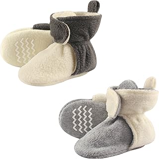 Hudson Baby Unisex Cozy Fleece Booties, Cream Gray, 2 Toddler