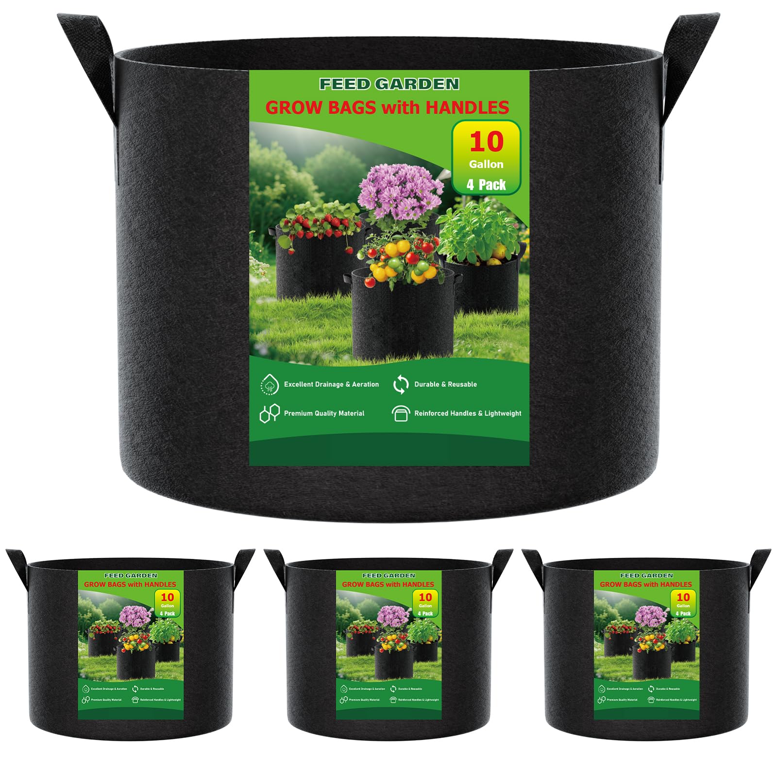 FEED GARDEN 10 Gallon Grow Bags 4 Pack