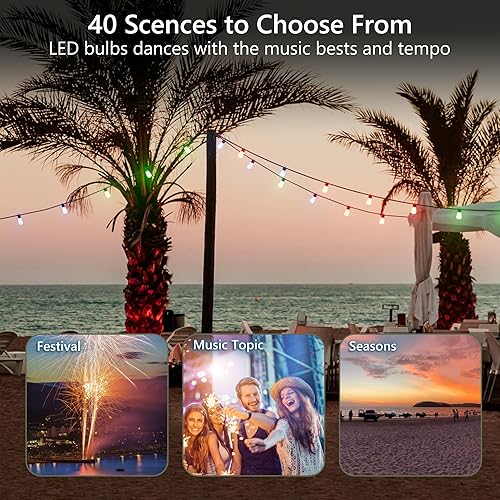 Miniatura 4 de Diivoo Cadena de luces para exteriores de 49.2 ft48 pies, luz de patio con aplicación inteligente, reconocimiento de color, temporizador y