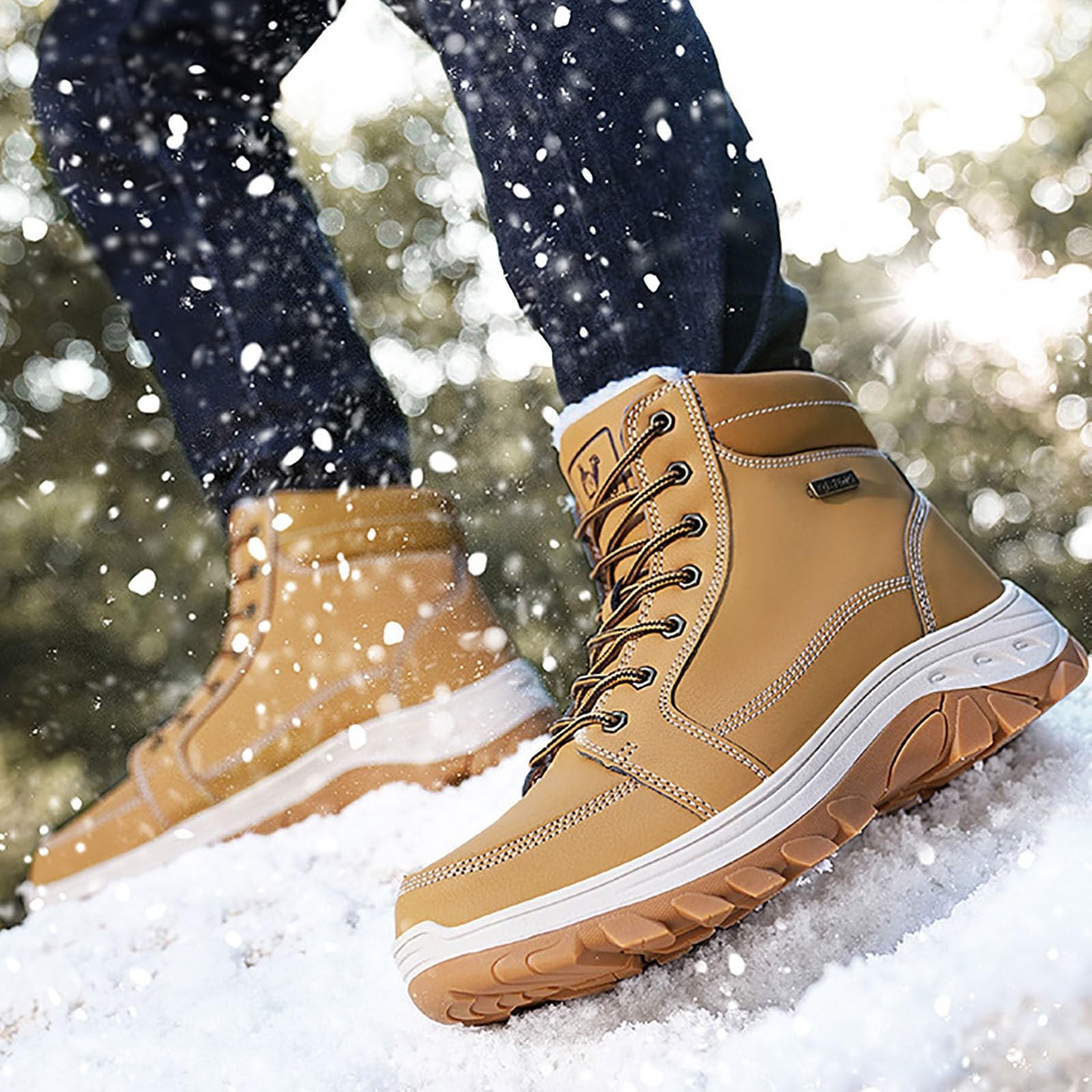 Generisch Bottes de neige d'hiver pour homme avec semelle antidérapante, construction résistante aux chocs, doublure en peluche douce pour les randonnées chaudes en plein air dans la neige