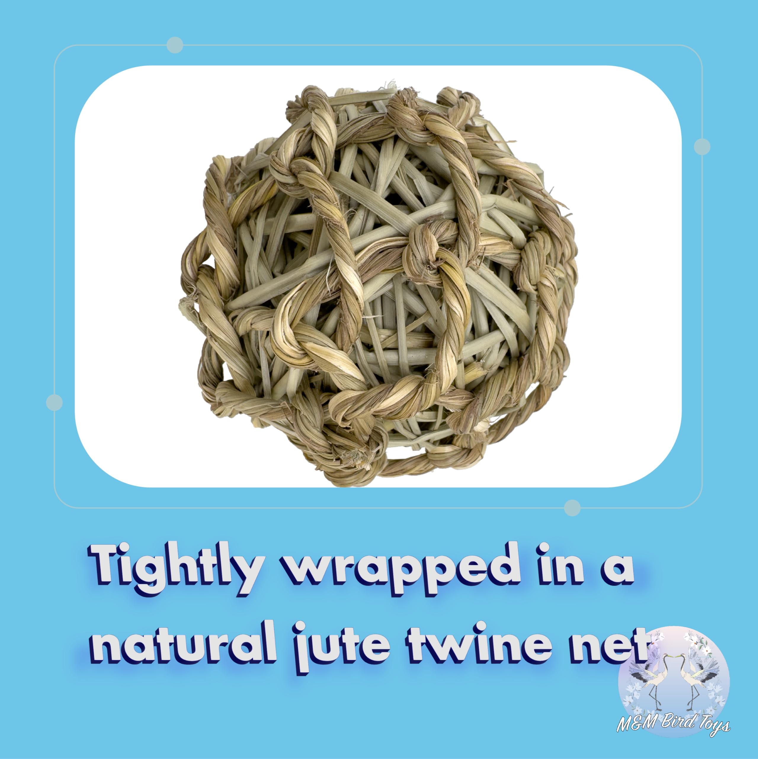 5018 Pk8 Seagrass Sphere Chewers – Handwoven Natural Foraging & Chew Toys for Parrots– Shreddable Bird Foot Toys – Enrichment & Cage Toys for Small & Medium Birds - Made with Natural Seagrass Strips - image 5